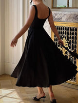 Square Neck High Waist Midi Dress