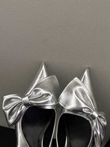 Satin Butterfly Knot Pointed Toes Heels