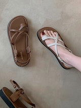 Straps Solid Color Flat Sandals