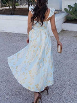 Printed Ruffled Shoulder Slit Sundress