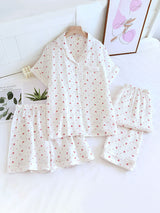 Short Sleeve 3 Pieces Heart Print Pajama Set