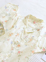 Flower Print Shirt Long Pants Pajmas Set