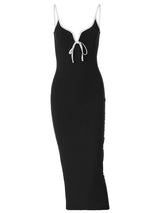 Tie Bow Backless Bodycon Black Midi Dress