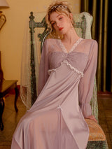 Satin Lace Mesh Sleeve Nightgown