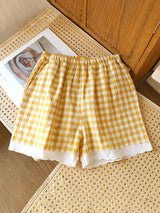 Plaid Lace Trim Pajama Shorts