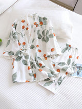 2Pcs Cherry Tomato Kimono Pajama Set