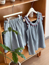 Ruffle Trim Cotton Pajama Set