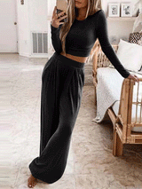 Crop Tops & Wide Leg Long Pants