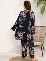 3Pcs Print Camisole Top Cardigan Pajama