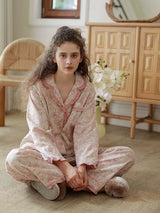Vintage Ruffled Floral Print Pajama Set