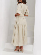 Short Sleeve Pleated Chiffon Dress