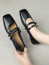 Square Toe Block Heels Mary Jane Flats