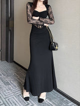 Black Lace Hollow Out Maxi Dress