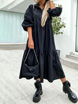 Puff Sleeve Collar Tiered Maxi Dress