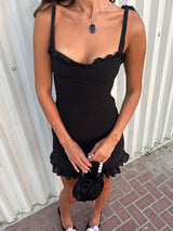 Solid Color Ruffle High Waist Mini Dress