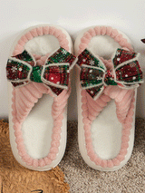 Christmas Bow Glitter Slippers