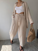 2Pcs Loose Solid Shirt Lounge Set