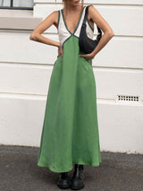 V Neck Contrast Color Maxi Dress