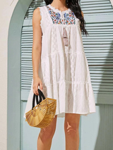 Crew Neck Embroidery Sleeveless Mini Dress