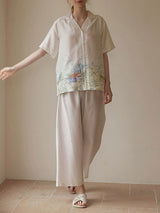 Lapel Printed Short Sleeve Pajama Set