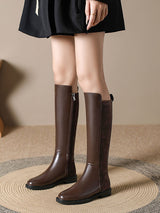 Knee High Rounded Toe Black Boots