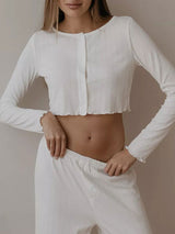 Ribbed Crew Neck Top and Pants Set