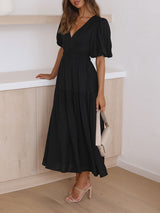 Short Sleeve Pleated Chiffon Dress