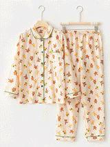 Long Sleeve Cotton Bear Print Crepe Pajama Set