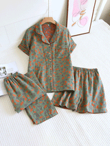 3Pcs Crepe Vintage Floral Pajamas