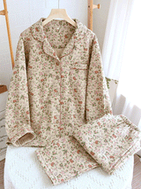 Retro Crepe Cotton Floral Printed Pajama Set