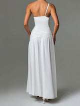 One Shoulder Split White Maxi Dress