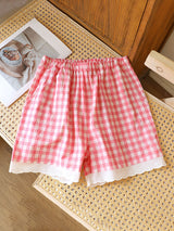 Plaid Lace Trim Pajama Shorts