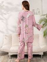 3Pcs Print Camisole Top Cardigan Pajama