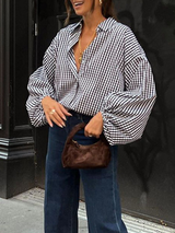 Plaid Long Lantern Sleeve Shirt