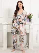 3Pcs Print Camisole Top Cardigan Pajama