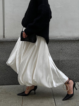 Solid Color Puffy Hem Midi Skirt