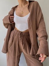 2Pcs Loose Solid Shirt Lounge Set