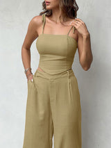 Linen Solid Color Camisole Top & Pants Set