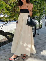 Bicolor Loose Backless Camisole Maxi Dress