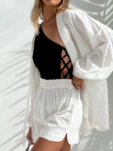 Jacquard Lace Long Sleeve Two Pieces Set