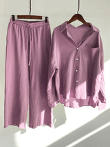 Plus Size Cotton Linen Shirt Long Pants Sets