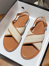 Woven Cross Strap Round Toe Sandals