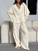 Cotton Floral Long Sleeve Pants Lounge Set