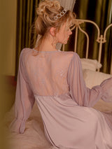 Satin Lace Mesh Sleeve Nightgown