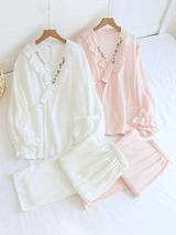 Letters Floral Embroidered Cotton Pajamas