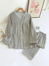 Long Sleeve Plaid Button Down Cotton Pajama Set