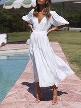 Short Sleeve Pleated Chiffon Dress