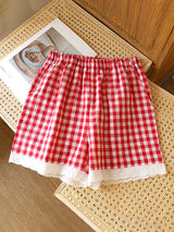 Plaid Lace Trim Pajama Shorts