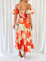 Off Shoulder Floral Print Maxi Dress