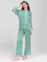 19 Momme Strip Print Long Sleeve Pajama Set